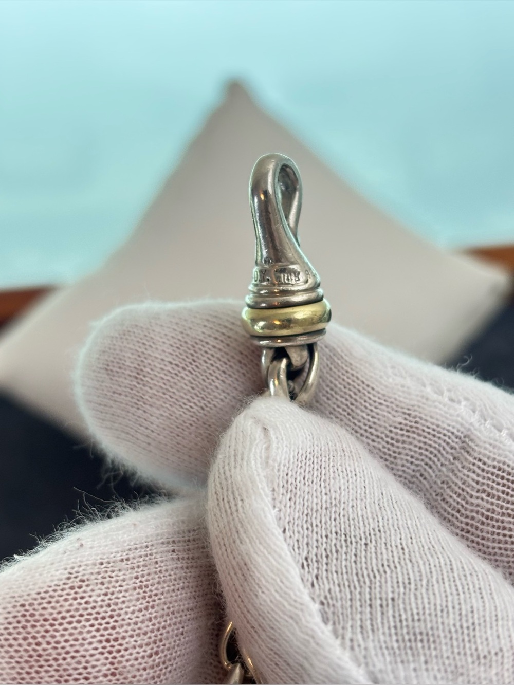 David Yurman 925 & 14k Gold 6mm Wheat Chain Bracelet 6.5-7" - Picture 8 of 9
